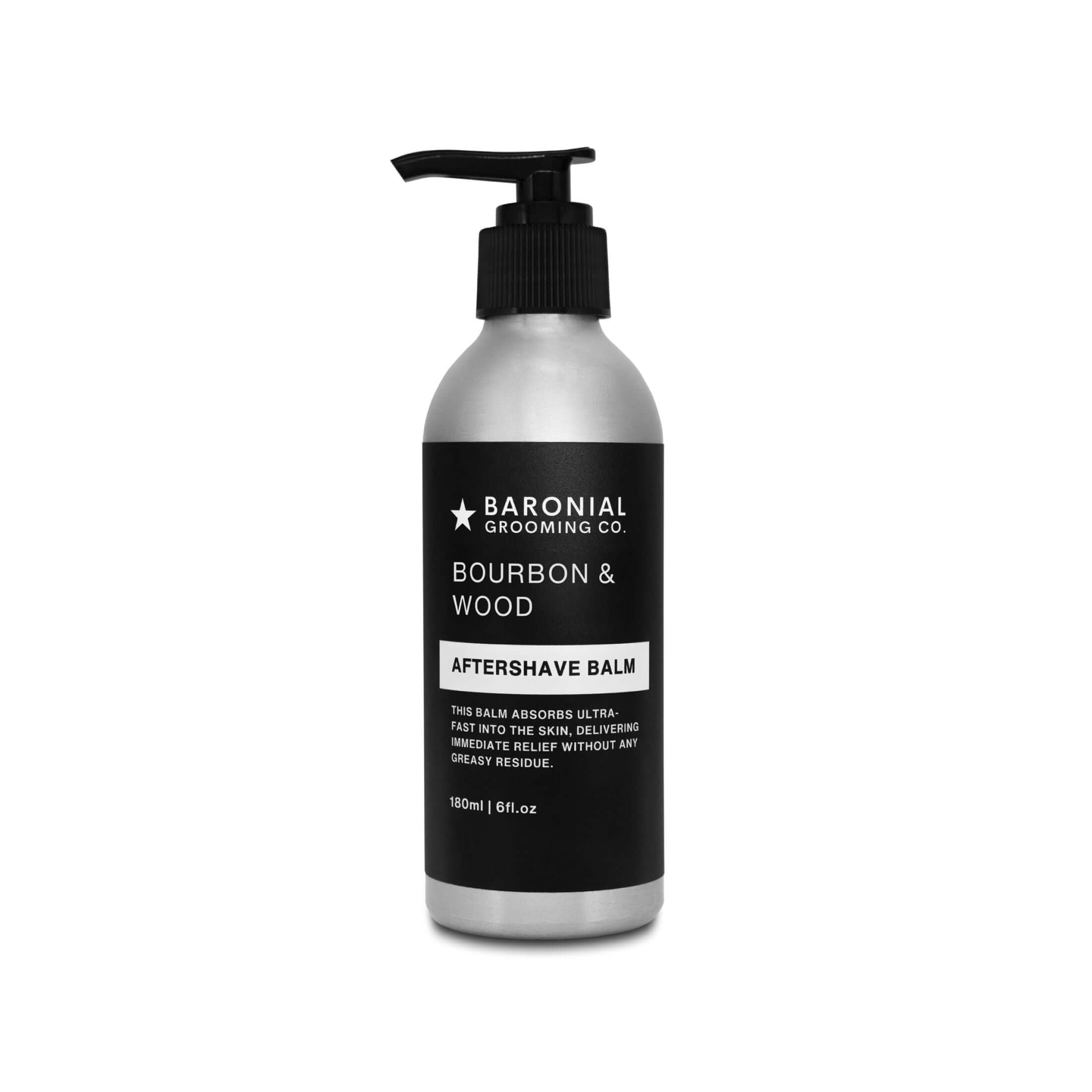 Bourbon & Wood Aftershave Balm – hydrating post-shave balm for men with rich, woody fragrance.